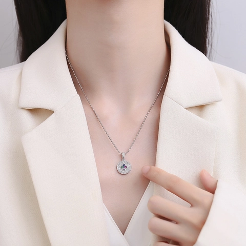 925 Sterling Silver Vintage Arabesque Pattern Round Pendant Colorful Zirconia Inlaid Retro Engraved Charm Women Fine Jewelry