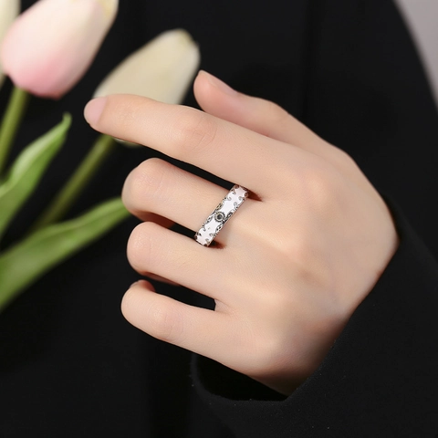 S925 Sterling Zilver Vintage Krulpatroon Open Ring Voor Vrouwen Retro Emaille Wit Verstelbare Vingerring Modieuze Sieraden