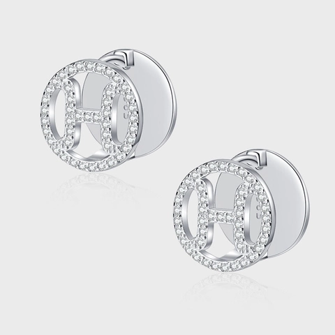 Luxury 925 Sterling Silver H Letter Stud Earrings Pave Rhinestone Fashion Jewelry For Women Elegant Silver Earring Jewelry