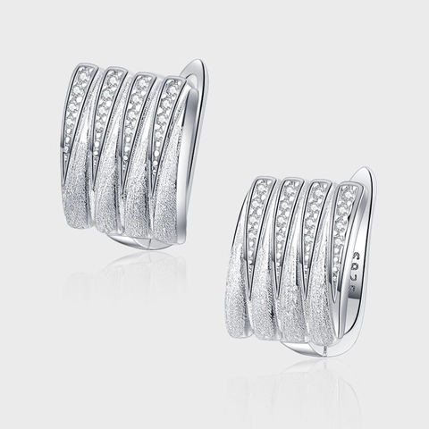 Orecchini a Cerchio in Argento Sterling 925 con File Multiple di Strass Pavé per Donna Design Opaco Spazzolato Minimalista