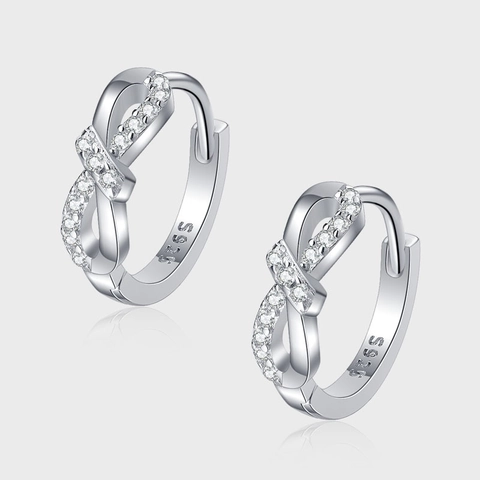 S925 Sterling Zilveren Strik Oorbellen Voor Dames Exquise Strass Ingelegde Kleine Huggie Oorbellen Elegante Mode Sieraden Cadeau