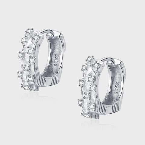Orecchini a Cerchio Fashion in Argento Sterling S925 Con Texture a Cratere Per Donna Stile Cubetto di Ghiaccio Strass
