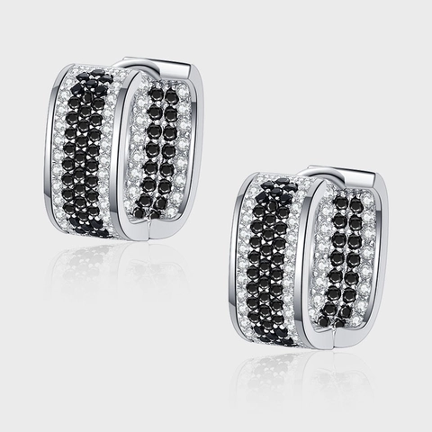 Orecchini a Cerchio in Argento Sterling 925 Con Pavé di Strass Bianchi E Neri Vintage Minimalisti di Lusso Geometrici Donna Gioielli