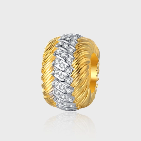 925 Sterlingsilber Gold Galvanisiert Kabelstruktur Zylindrischer Anhänger Halskette Strass Eingelegt Zweifarbig Mode Schmuck Für Damen