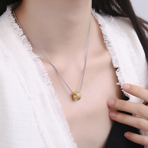 925 Sterlingsilber Gold Galvanisiert Kabelstruktur Zylindrischer Anhänger Halskette Strass Eingelegt Zweifarbig Mode Schmuck Für Damen