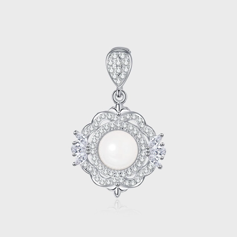 925 Sterling Silver White Agate Pendant Court Style Carved Lace Pattern Rhinestone Inlaid Vintage Necklace Jewelry For Women