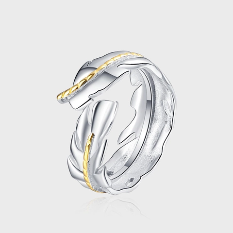 925 Sterlingsilber Zweifarbiger Feder Ring Offen Für Damen Vintage Schicker Gold Silber Galvanisierter Verstellbarer Fingerring