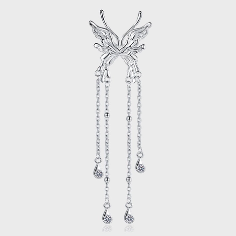 S925 Sterling Silver Liquid Butterfly Tassel Choker Necklace For Women Rhinestone Clavicle Chain Fashion Jewelry