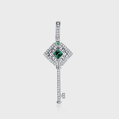 Collana con Pendente a Chiave in Argento Sterling 925 Donna Zirconia Verde Intarsiato Lusso Stile Victoria Catena Gioielli