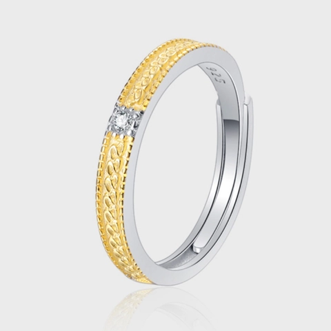 925 Sterling Zilver Tweekleurige Geweven Textuur Open Ring Dames Goud Zilver Verguld Strass Blad Verstelbare Sieraden