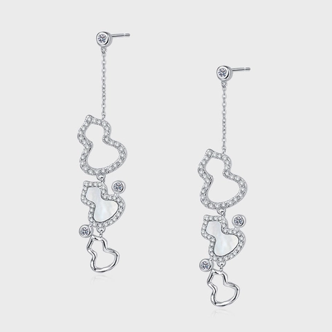 925 Sterling Zilveren Lange Kalebas Oorbellen Met Wit Parelmoer En Strass Elegante Opengewerkte Hulu Oorbellen Vrouwen Sieraden