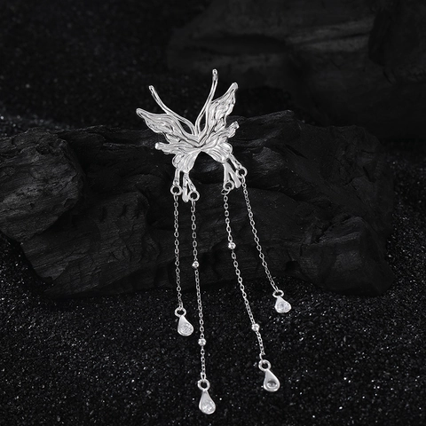 S925 Sterling Silver Liquid Butterfly Tassel Choker Necklace For Women Rhinestone Clavicle Chain Fashion Jewelry