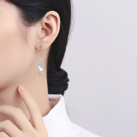 925 Sterling Zilveren Lange Kalebas Oorbellen Met Wit Parelmoer En Strass Elegante Opengewerkte Hulu Oorbellen Vrouwen Sieraden