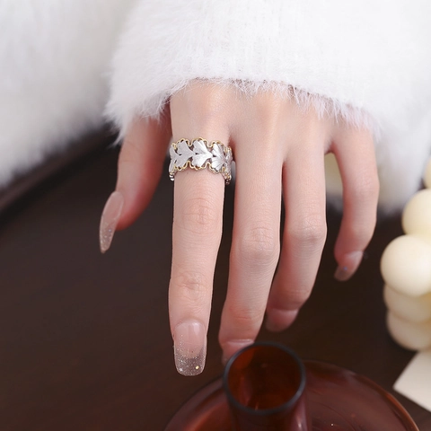 925 Sterling Silver Ginkgo Leaf Open Ring Elegant Gold Silver Bicolor Brushed Adjustable Finger Ring For Women Jewelry