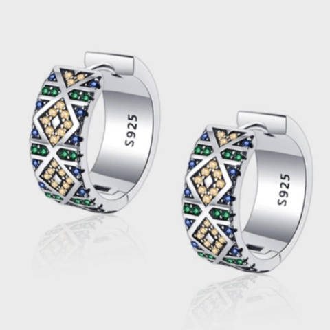 Pendientes de Aro de Plata de Ley 925 Bohemio Geométrico Micro-Incrustado Diamante de Imitación de Color Forma de U Joyería Mujer