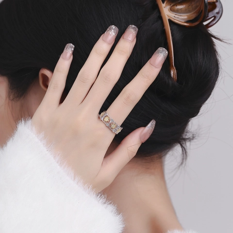 Vintage 925 Sterlingsilber Hexagramm Stern Ring Für Damen Zweifarbig Ausschnitt Strass Eingelegt Offen Verstellbar Schmuck