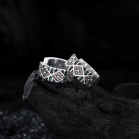 Pendientes de Aro de Plata de Ley 925 Bohemio Geométrico Micro-Incrustado Diamante de Imitación de Color Forma de U Joyería Mujer