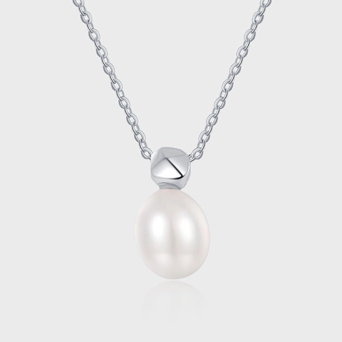 Collar de Perla de Agua Dulce de Plata de Ley 925 para Mujer Colgante Geométrico Minimalista Joyería de Moda Elegante Regalo