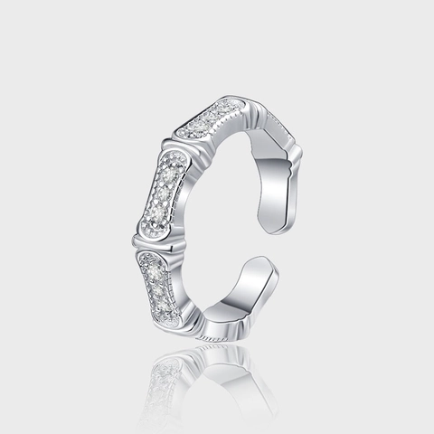 925 Sterlingsilber Bambusknoten Offener Ring Für Damen Eleganter Mikro Strass Verstellbarer Fingerring Modeschmuck Geschenk