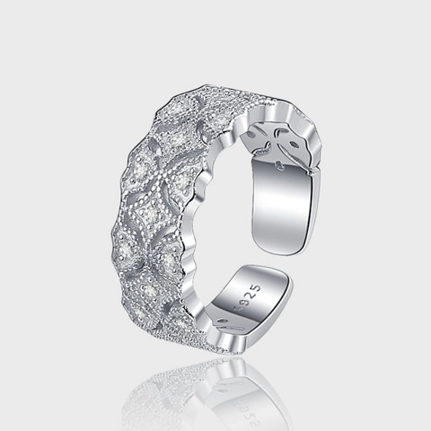 Anello Aperto in Argento Sterling 925 Vintage Trama Palazzo per Donna Lussuoso Anello con Strass Regolabile Gioielli