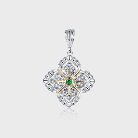 Collar Con Colgante De Copo De Nieve Hueco De Plata De Ley 925 Estilo Francés Retro Con Circonita Verde Y Estrella Dorada
