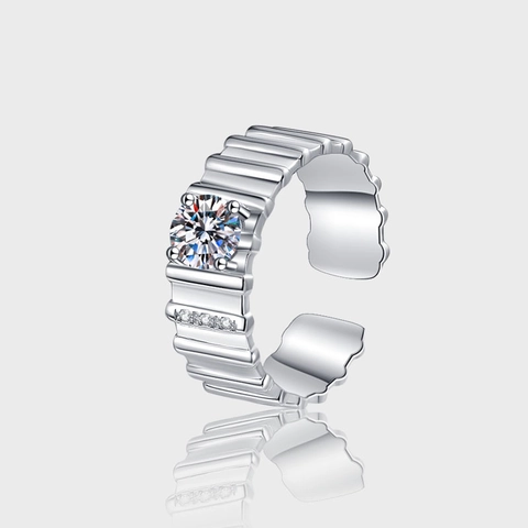 Vintage S925 Sterlingsilber Vertikaler Streifen Offener Ring Für Damen Herren Verstellbar Strass Eingelegter Modischer Fingerring