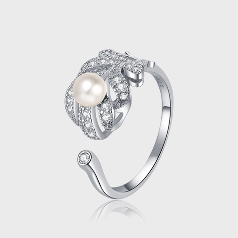 S925 Sterlingsilber Perlen Feder Offener Ring Für Damen Luxus Strass Eingelegt Verstellbarer Fingerring Modeschmuck