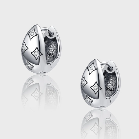 Orecchini a Cerchio Huggie in Argento Sterling S925 Vintage con Motivo a Stella per Donna Orecchini a Goccia con Strass Intarsiati