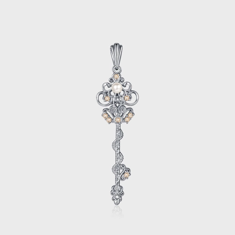 S925 Sterlingsilber Victoria Schlüssel Anhänger Halskette Für Damen Elegant Vintage Filigran Künstliche Perle Strass Schmuck Geschenk
