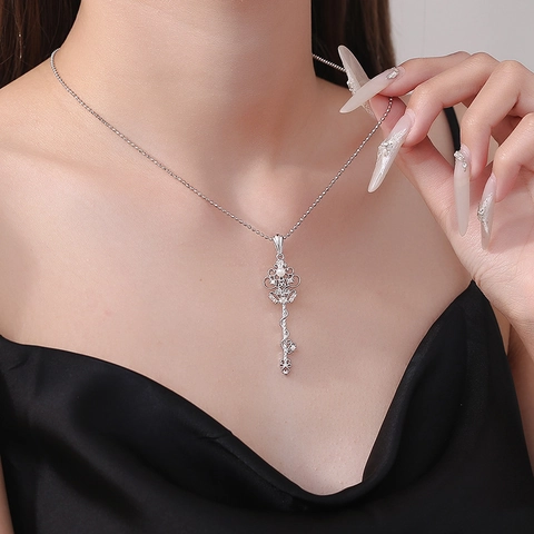 S925 Sterlingsilber Victoria Schlüssel Anhänger Halskette Für Damen Elegant Vintage Filigran Künstliche Perle Strass Schmuck Geschenk