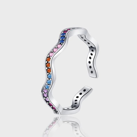 925 Sterling Zilveren Golf Open Ring Voor Vrouwen Verstelbaar Veelkleurig Strass Ingelegd Koreaanse Stijl Mode Sieraden Ring