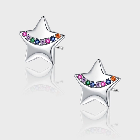 925 Sterlingsilber Stern Ohrstecker Für Damen Rainbow Strass Eingelegt Funkelnd Minimalistischer Schmuck Geschenk Für Den Alltag