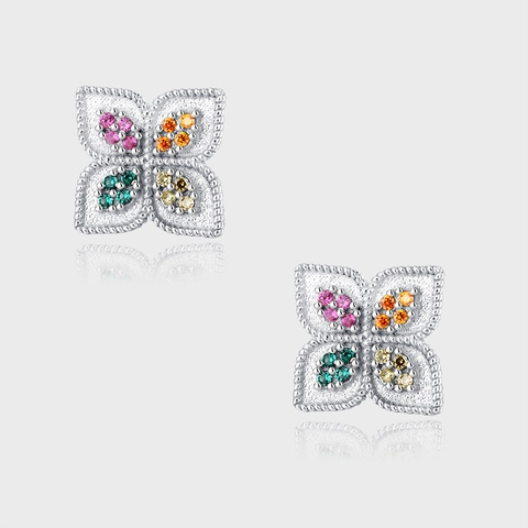 925 Sterling Silber Vierblättriges Kleeblatt Ohrstecker Für Damen Mehrfarbiger Zirkonia Eingelegt Süß Cool Stil Schmuck