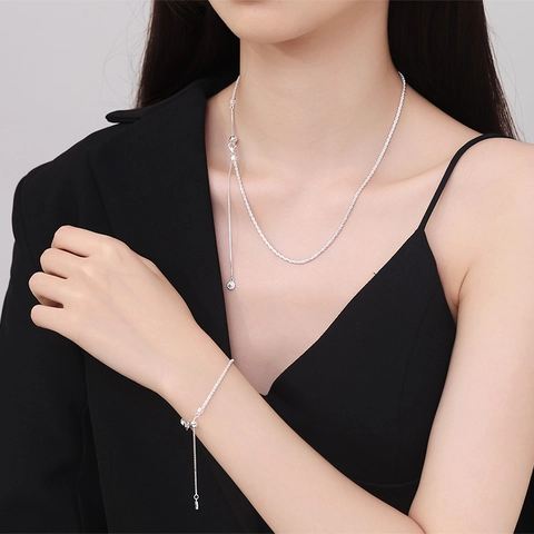 S925 Sterlingsilber Gypsophila Armband Halskette Für Damen Minimalistisch Verstellbar Glitzernd Blume Anhänger Schmuck Geschenk