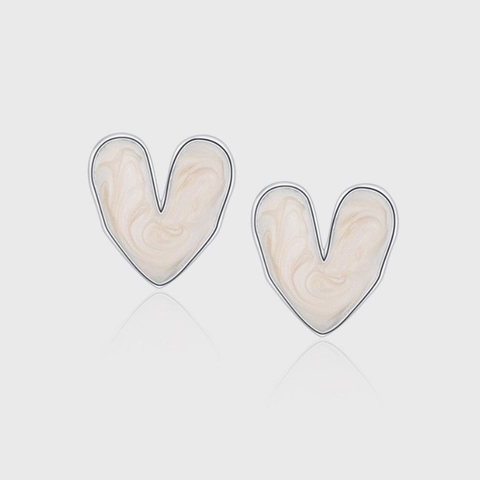 Pendientes de Botón de Corazón de Plata de Ley 925 para Mujer Esmalte Goteante Textura de Arena Elegantes Joyas de Piercing