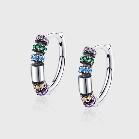 Retro Ethnic 925 Sterling Silver Multi-color Zirconia Hoop Earrings For Women Irregular Inlaid Fashion Jewelry Gift