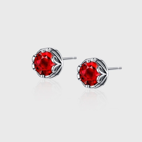 Vintage 925 Sterlingsilber Runde Rote Zirkonia Ohrstecker Für Damen Herren Retro Geometrische Herz Ausschnitt Ohrringe Schmuck