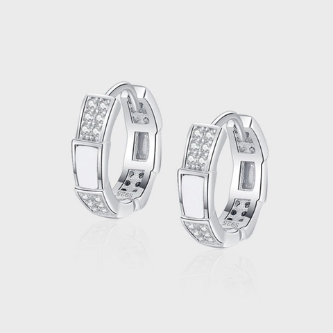 S925 Sterling Silver Bone Link Hoop Earrings With Artificial Mother Of Pearl And Rhinestone For Women Trendy Jewelry
