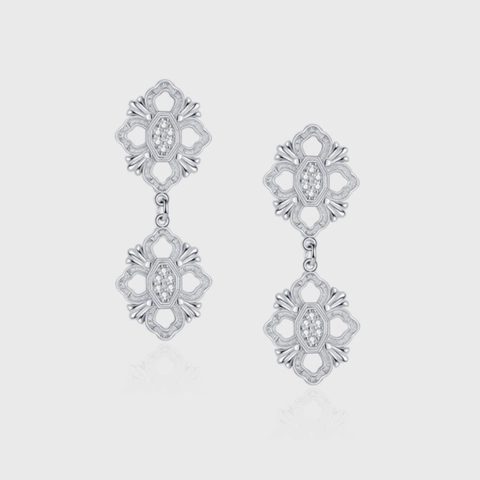 Boucles d'Oreilles Rétro Motif Feuille d'Acanthe Avec Tige en Argent Sterling 925 Alliage Zircone Style Cour Femmes