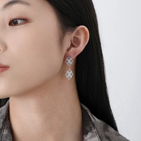 Boucles d'Oreilles Rétro Motif Feuille d'Acanthe Avec Tige en Argent Sterling 925 Alliage Zircone Style Cour Femmes