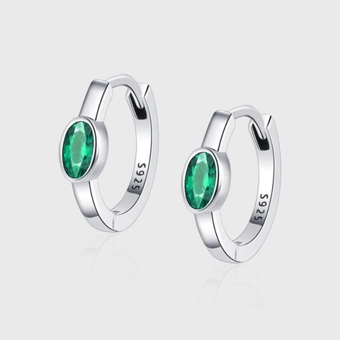 Orecchini a Cerchio Ovali in Argento Sterling 925 con Zirconia Verde Gioielli Galvanici Geometrici Vintage per Donna