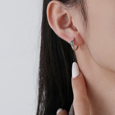 Orecchini a Cerchio Ovali in Argento Sterling 925 con Zirconia Verde Gioielli Galvanici Geometrici Vintage per Donna