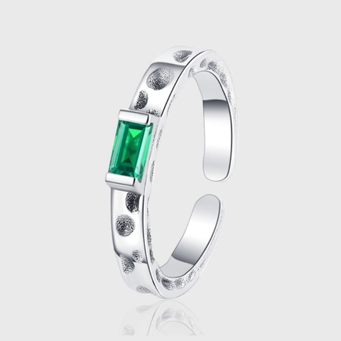 Vintage 925 Sterlingsilber Smaragdgrün Quadrat Strass Offen Ring Meteorit Textur Verstellbar Fingerring Für Damen