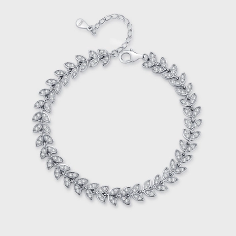 925 Sterling Silver Wheat Ear Bracelet For Women Elegant Leaf Design Inlaid Rhinestone Adjustable Chain Luxury Jewelry