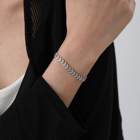 925 Sterling Silver Wheat Ear Bracelet For Women Elegant Leaf Design Inlaid Rhinestone Adjustable Chain Luxury Jewelry
