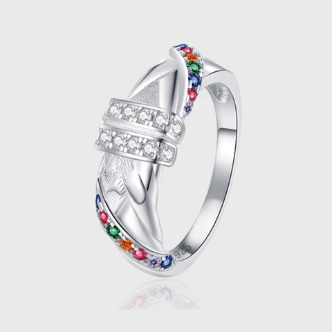 925 Sterling Silver Multi-layer Cross Rainbow Ring For Women Quilted Design Rhinestone Inlaid Minimalist Fashion Jewelry Finger Ring