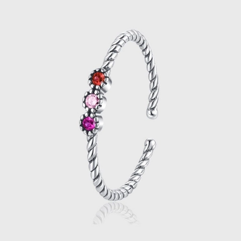 S925 Sterling Silver Colorful Zirconia Ring Twisted Rope Texture Minimalist Adjustable Open Finger Ring For Women Fashion Jewelry
