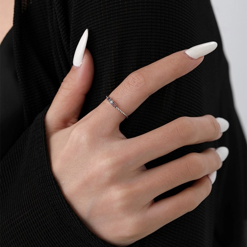 S925 Sterling Silver Colorful Zirconia Ring Twisted Rope Texture Minimalist Adjustable Open Finger Ring For Women Fashion Jewelry