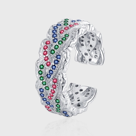 Vintage 925 Sterlingsilber Geflochtener Ring Für Damen Farbige Strasssteine Eingelegt Offener Verstellbarer Mode Ring Schmuck Geschenk