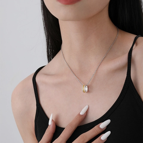 925 Sterling Silver Two-Tone Gold Tang Grass Pattern Brushed Cylinder Pendant For Women Rhinestone New Chinese Style Jewelry